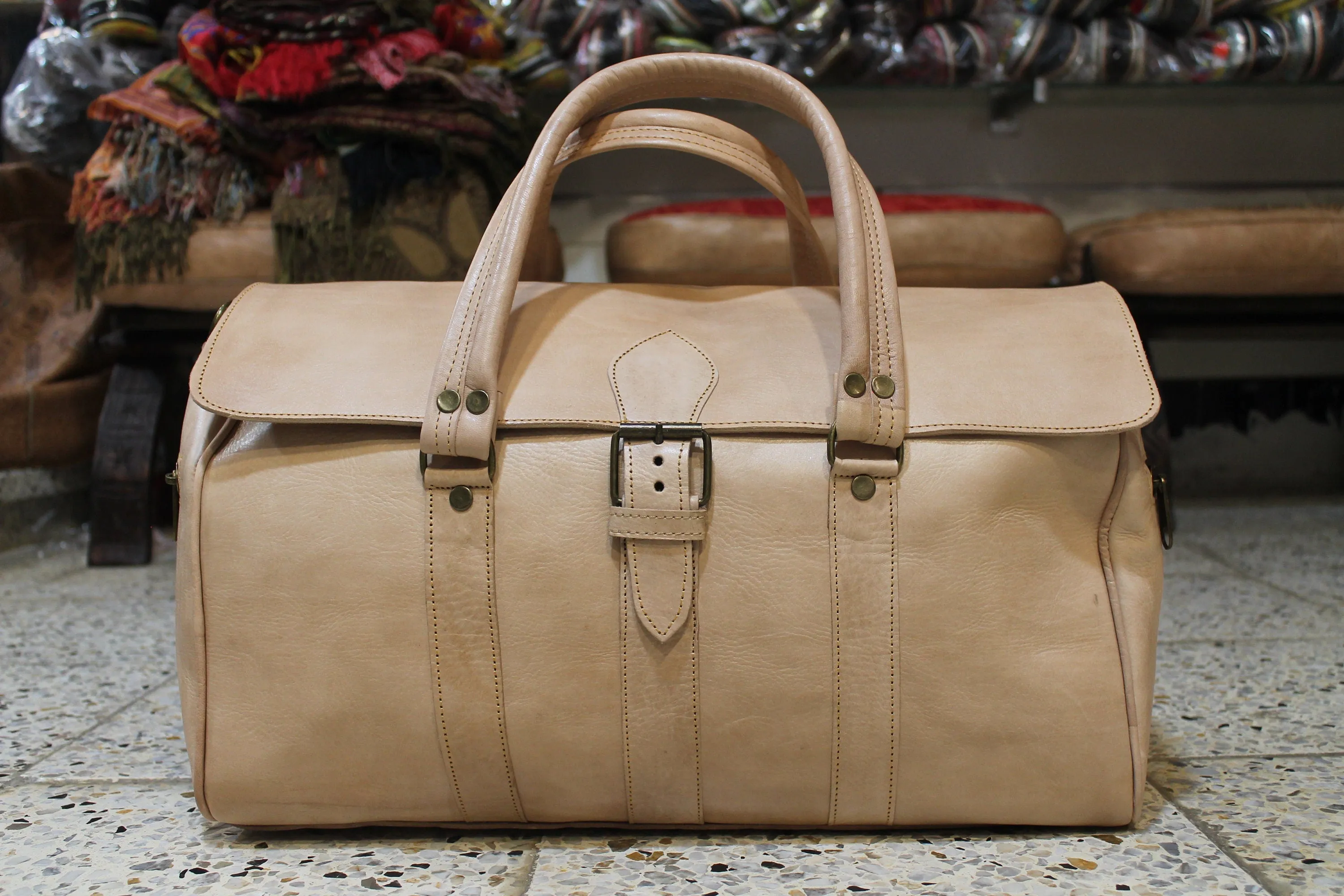 Handmade Leather Travel Bag - Vintage Canvas Duffle Bag