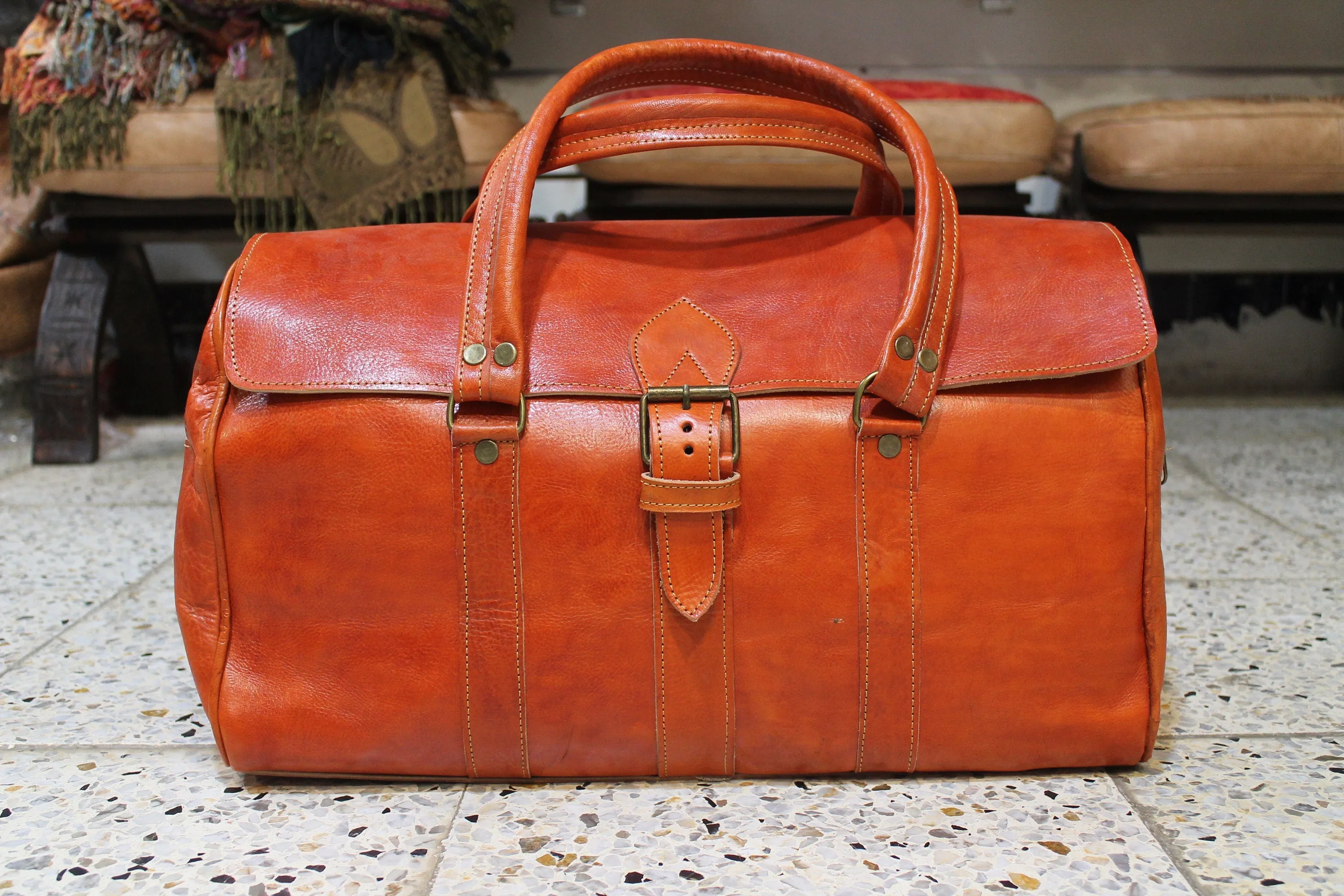 Handmade Leather Travel Bag - Vintage Canvas Duffle Bag