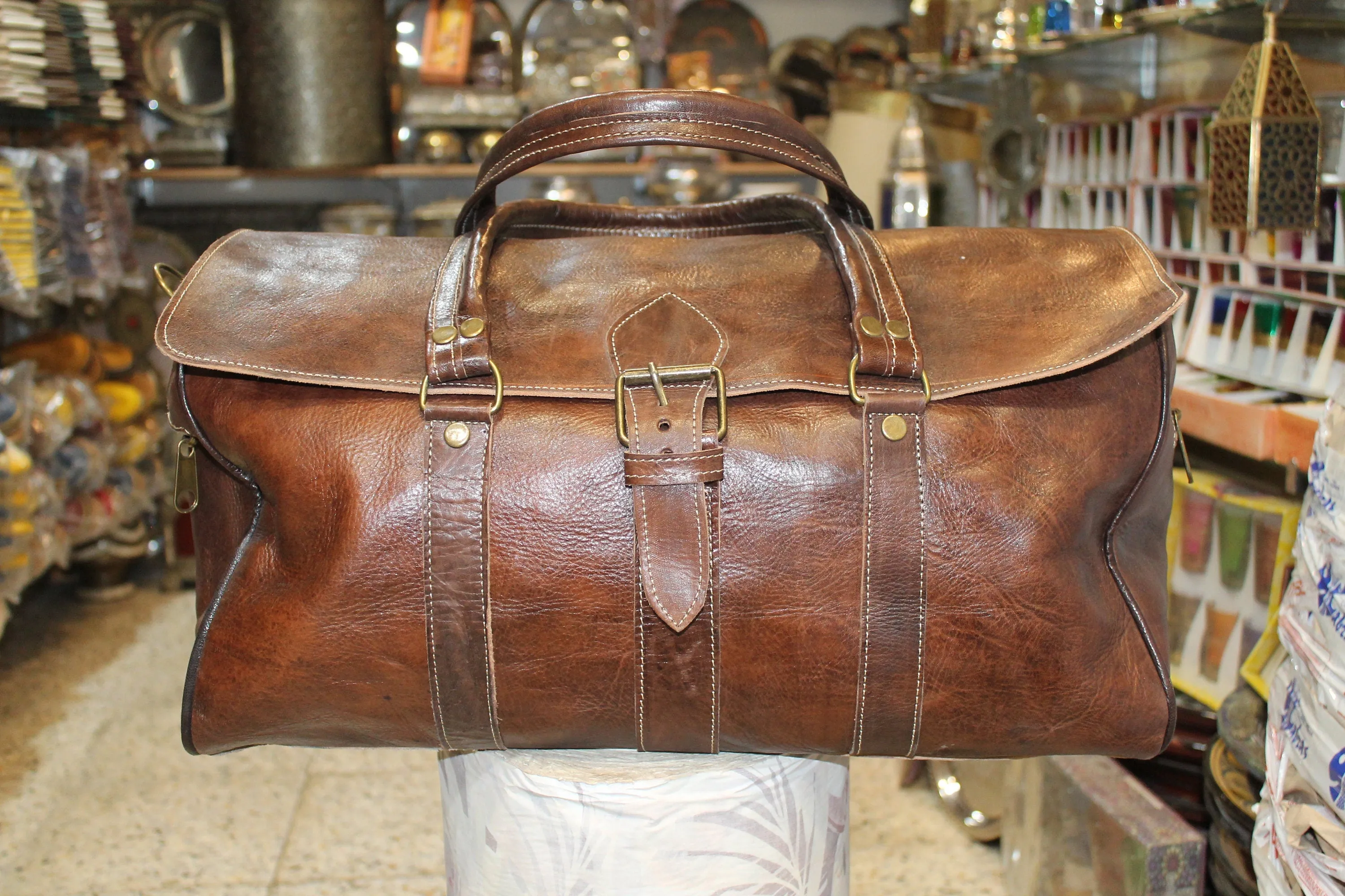 Handmade Leather Travel Bag - Vintage Canvas Duffle Bag