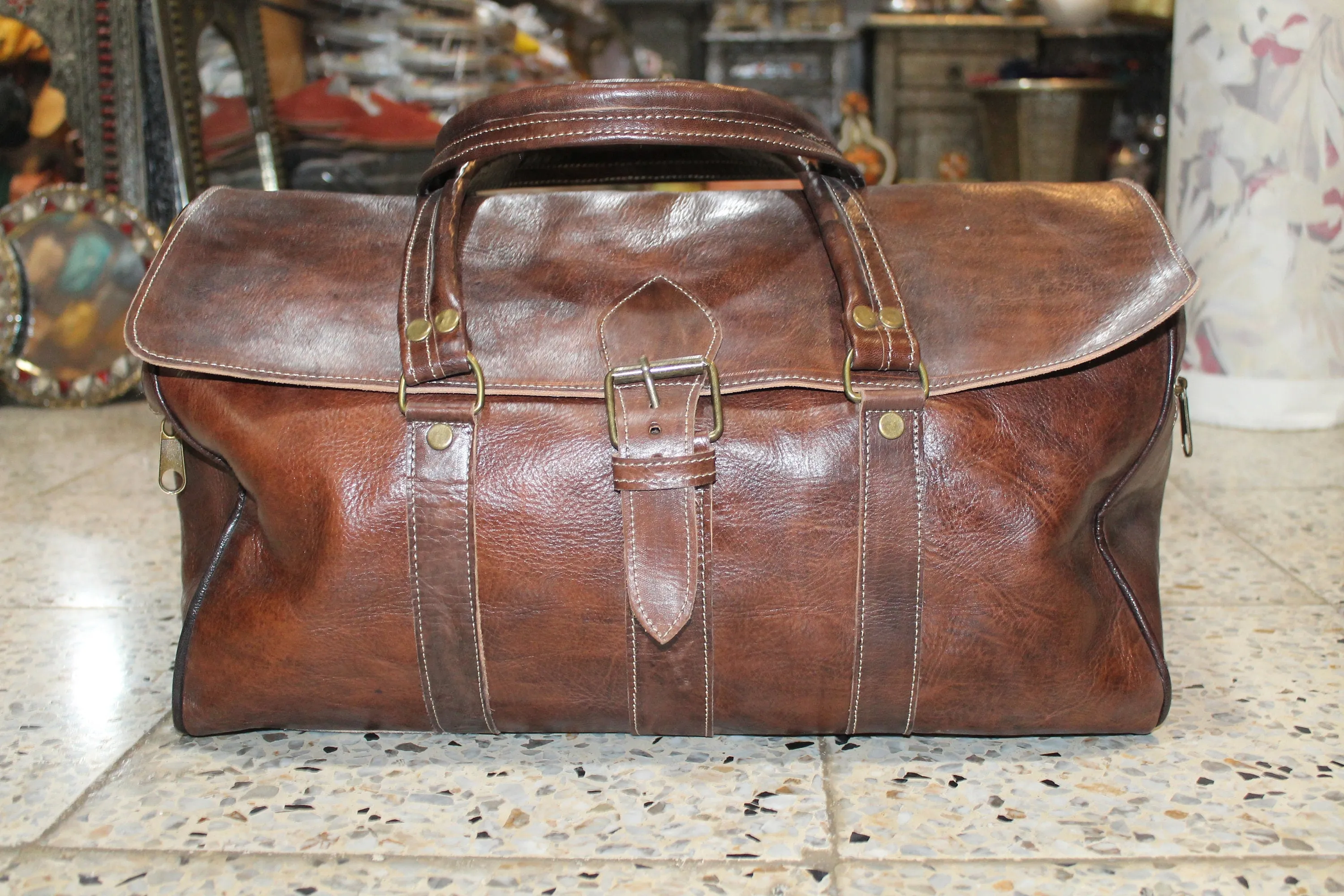Handmade Leather Travel Bag - Vintage Canvas Duffle Bag