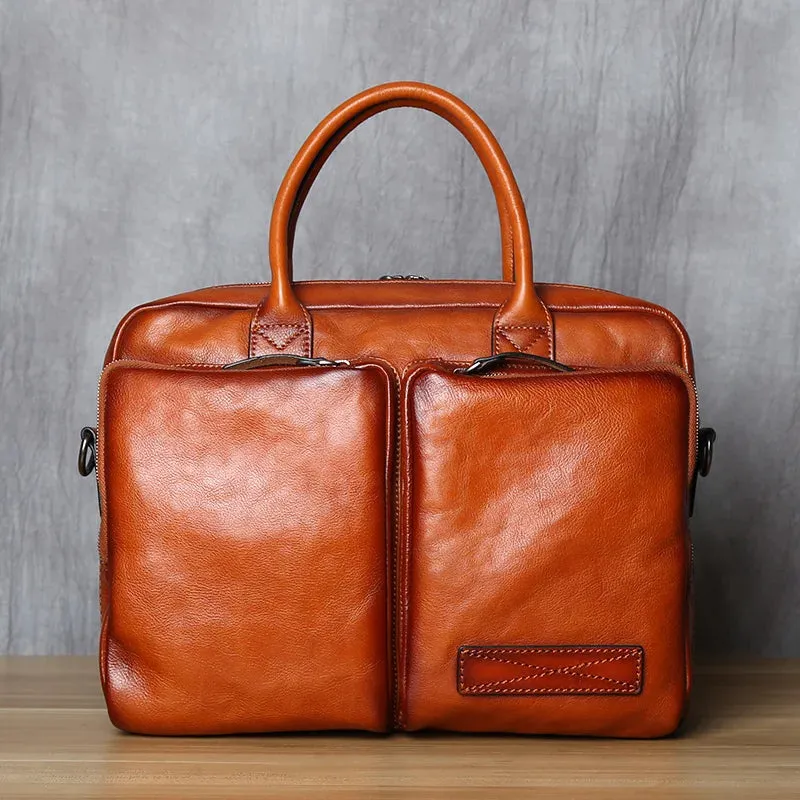 Handmade Retro Unique Leather Men's Briefcase Business Laptop Bag for Trendy Men