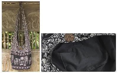 Handmade Siam Elephant Black & White Shoulder Bag