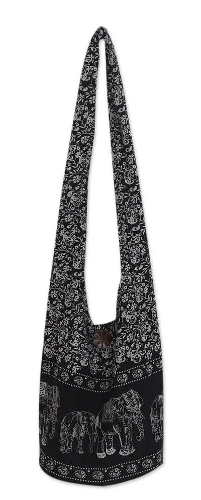 Handmade Siam Elephant Black & White Shoulder Bag