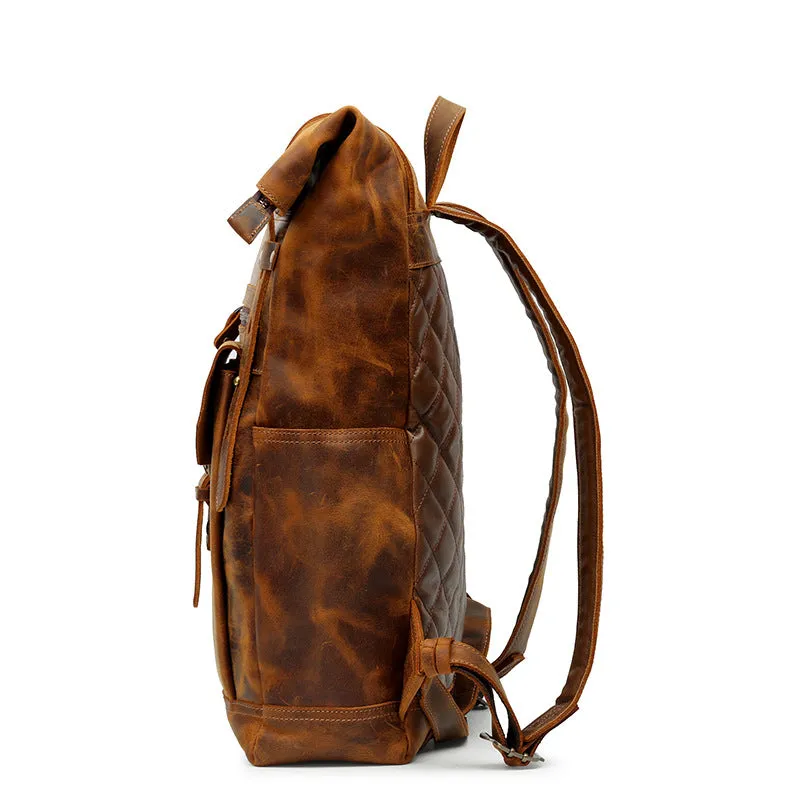 Handmade Vintage Roll-Top Leather Laptop Backpack