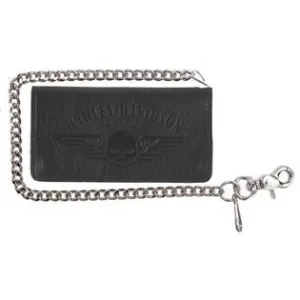 Harley-Davidson Mens Genuine American Bison Willie G Skull Biker Bi-Fold Tall Wallet - Black