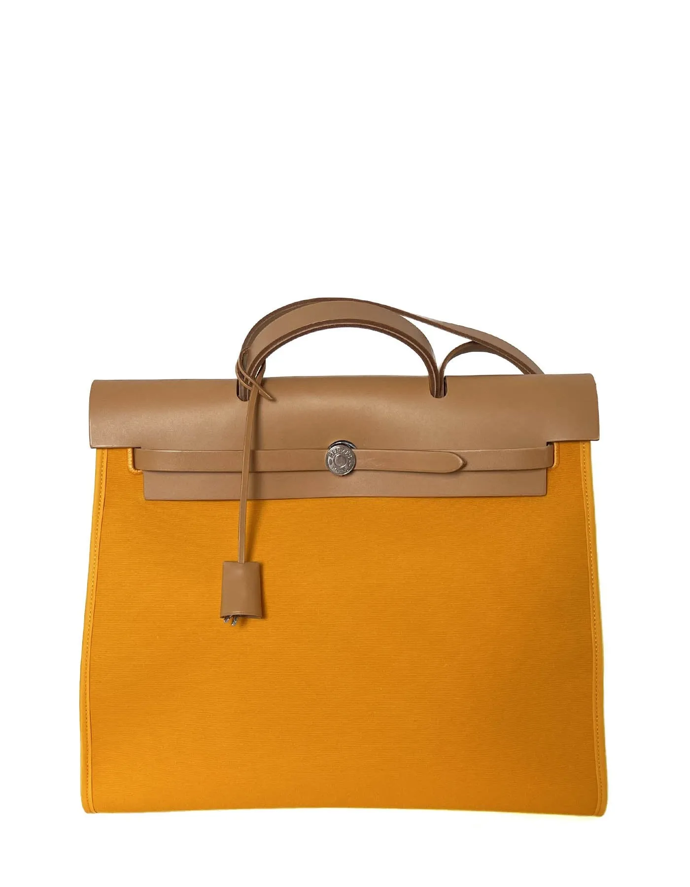 Hermes Jeune D'Or Yellow Leather & Canvas Toile Herbag Zip 39 Bag