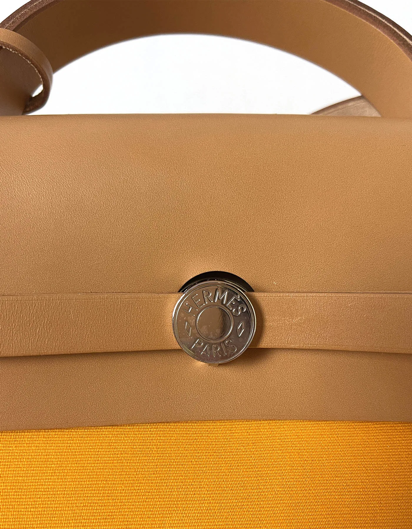 Hermes Jeune D'Or Yellow Leather & Canvas Toile Herbag Zip 39 Bag
