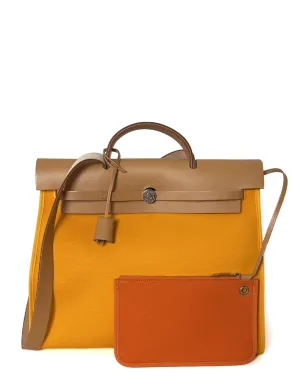Hermes Jeune D'Or Yellow Leather & Canvas Toile Herbag Zip 39 Bag