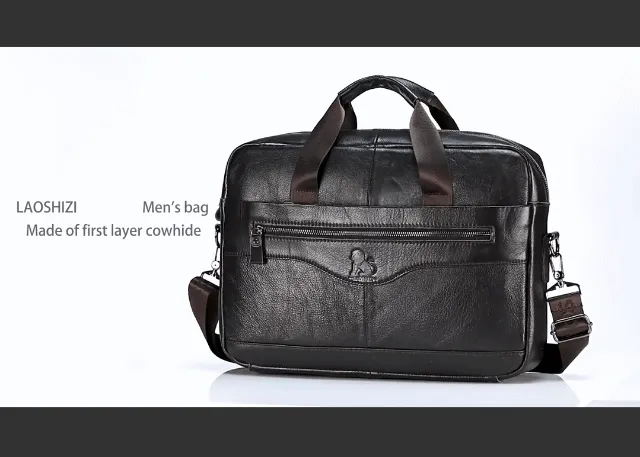 High Grade Men's Briefcase Bag Top Cowhide Leather Handcrafted 14 inch Laptop bag with Multiple Compartments Business Shoulder Messenger bags