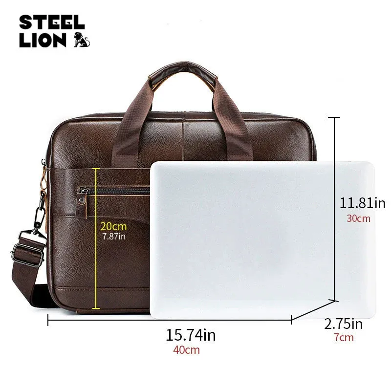 High Grade Men's Briefcase Bag Top Cowhide Leather Handcrafted 14 inch Laptop bag with Multiple Compartments Business Shoulder Messenger bags
