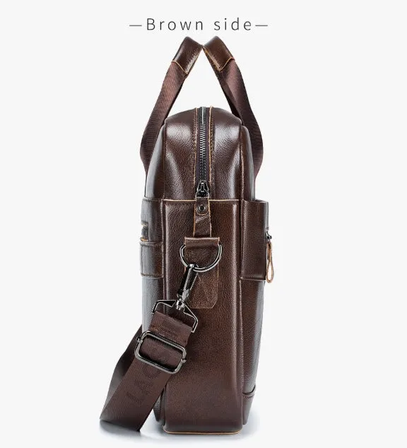 High Grade Men's Briefcase Bag Top Cowhide Leather Handcrafted 14 inch Laptop bag with Multiple Compartments Business Shoulder Messenger bags