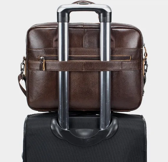 High Grade Men's Briefcase Bag Top Cowhide Leather Handcrafted 14 inch Laptop bag with Multiple Compartments Business Shoulder Messenger bags