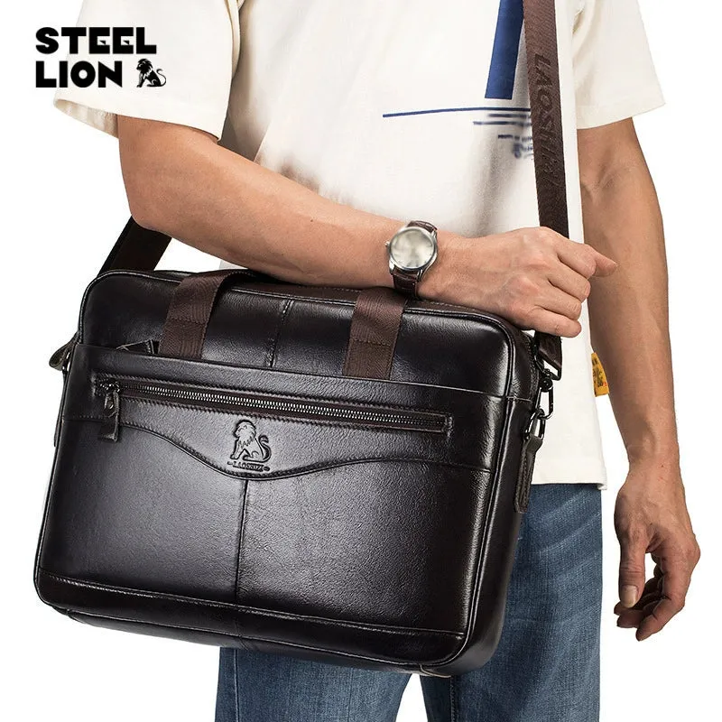 High Grade Men's Briefcase Bag Top Cowhide Leather Handcrafted 14 inch Laptop bag with Multiple Compartments Business Shoulder Messenger bags