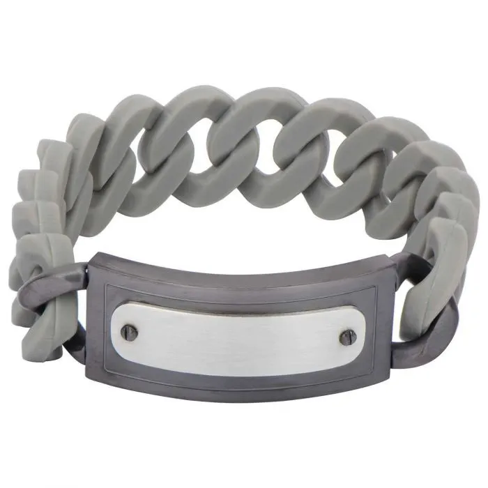 INOX Gray Silicone Curb Bracelet with Stainless Steel & Gun Metal Finish ID Style Buckle BRRARB19GY