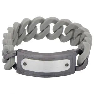 INOX Gray Silicone Curb Bracelet with Stainless Steel & Gun Metal Finish ID Style Buckle BRRARB19GY