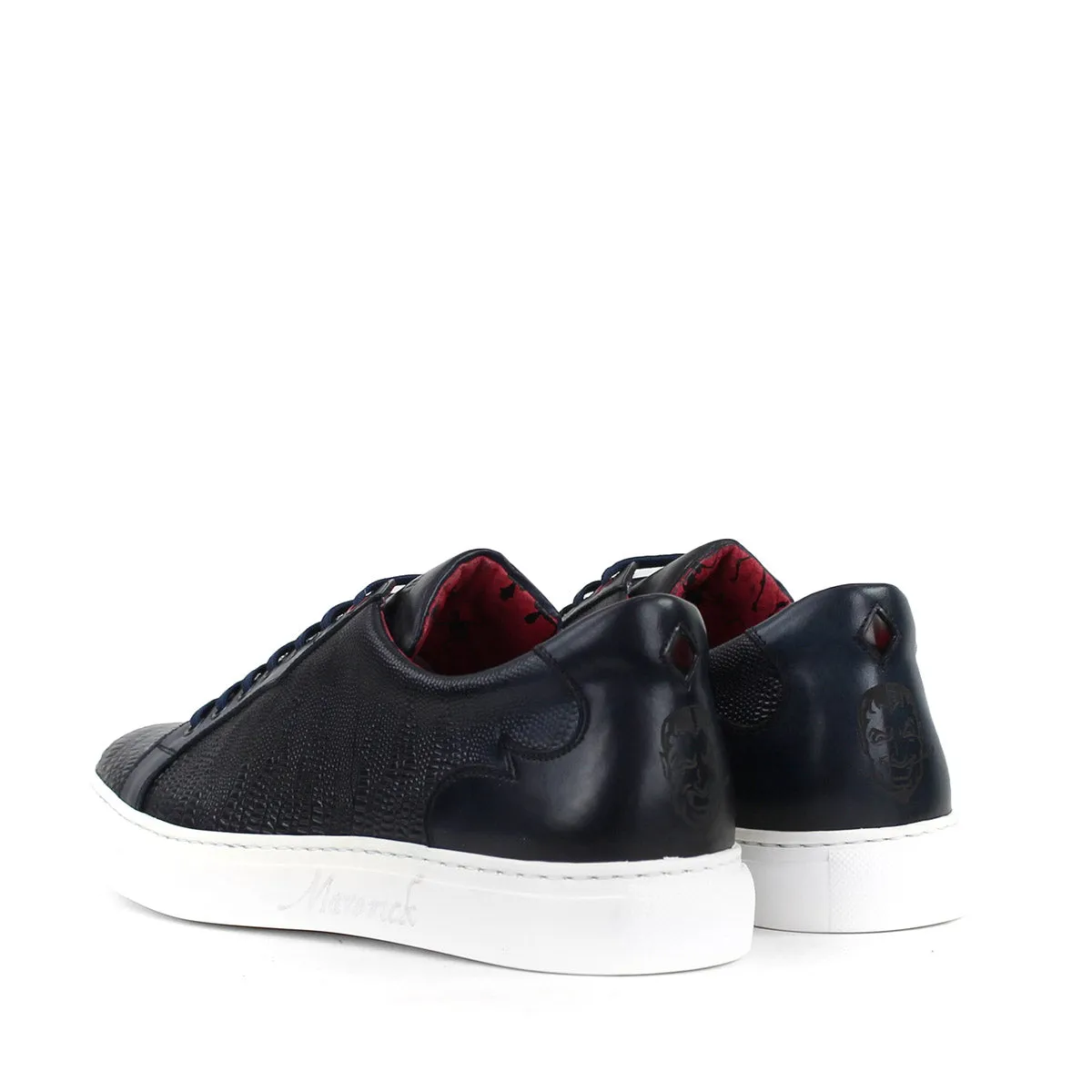 Jeffery West - Apolo Grain Leather Trainers in Navy