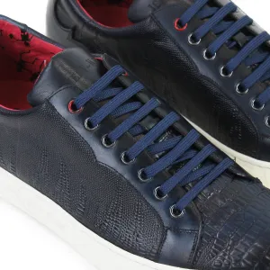 Jeffery West - Apolo Grain Leather Trainers in Navy