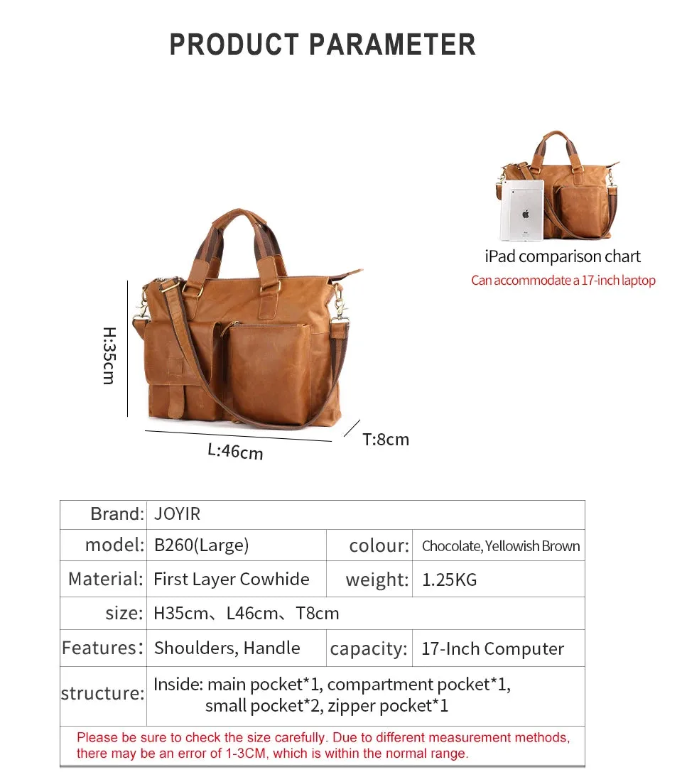 JOYIR Men's Briefcases Genuine Leather Office 17" Laptop Shoulder Bag Messenger Bag for Men Tote Male Handbags Portafolio