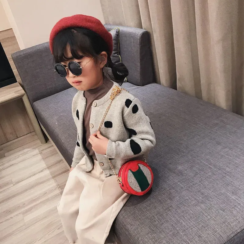 Kids Deaigner Handbags Fashion Korean Girls Mini Princess Purses Cross_body Round Letter Printed Chain And Shoulder Strap Messenger Bag Children Candy Bags Gifts