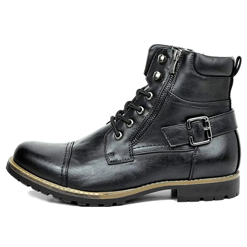 Knight's Style PU Leather Mental Zipper Motorcycle Men Boots