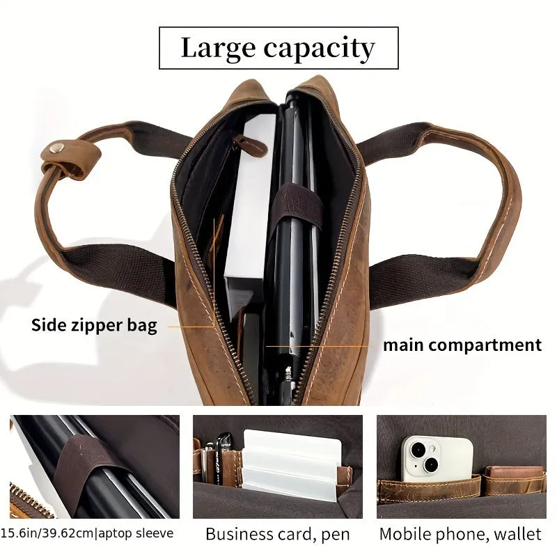 Large Capacity Retro Men's Leather Bag Crazy Horse Leather Briefcase