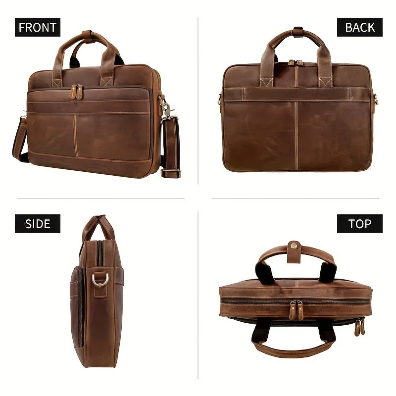 Large Capacity Retro Men's Leather Bag Crazy Horse Leather Briefcase