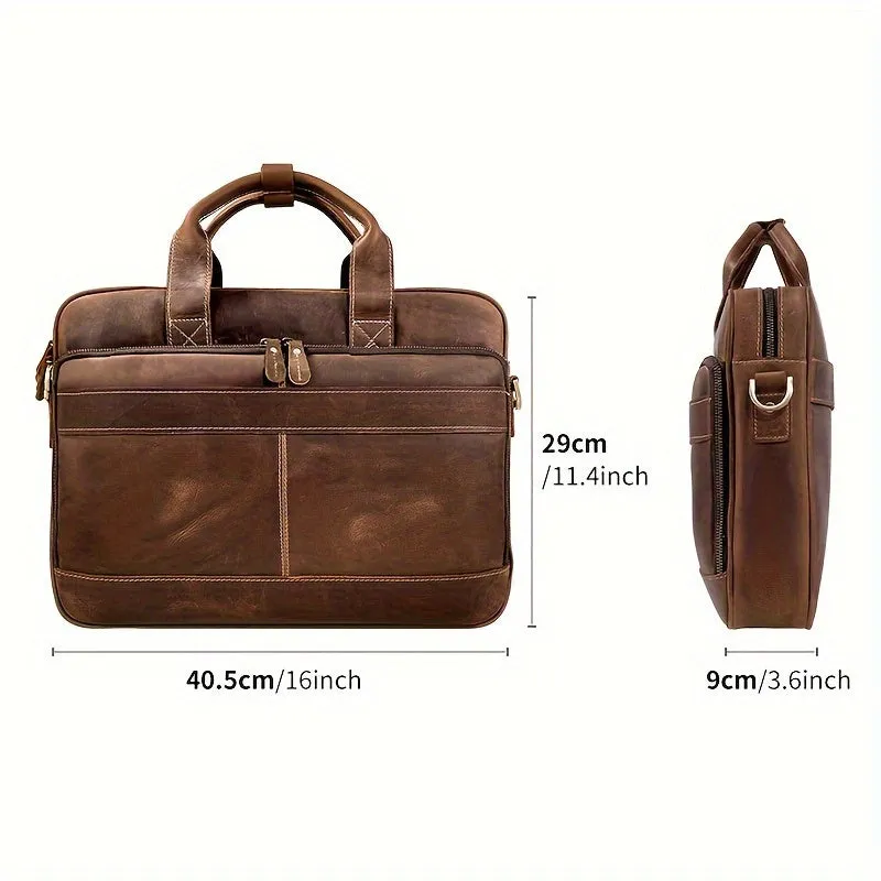 Large Capacity Retro Men's Leather Bag Crazy Horse Leather Briefcase