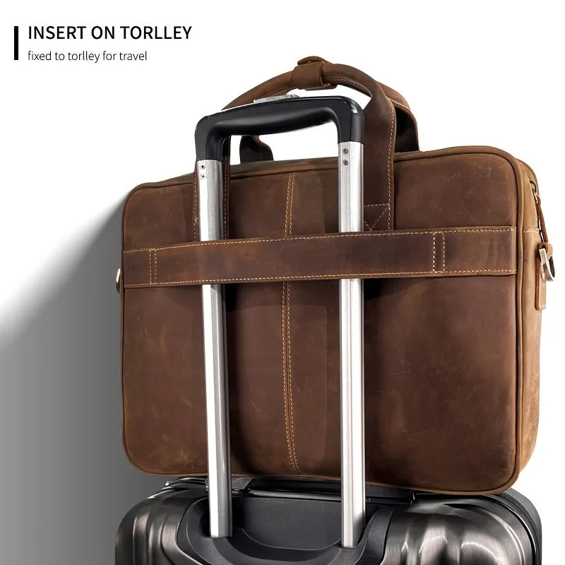 Large Capacity Retro Men's Leather Bag Crazy Horse Leather Briefcase