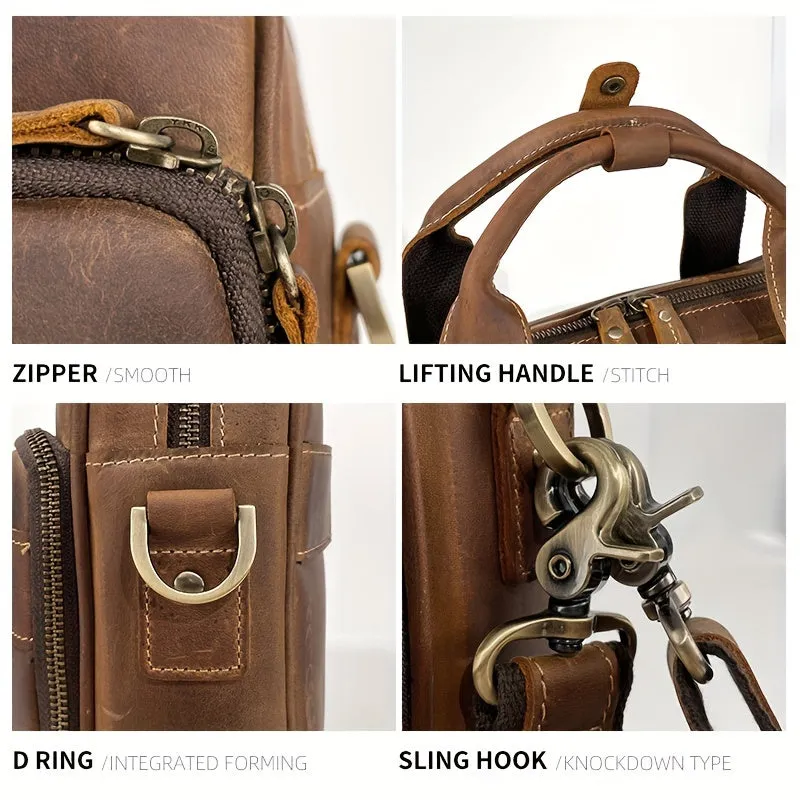 Large Capacity Retro Men's Leather Bag Crazy Horse Leather Briefcase