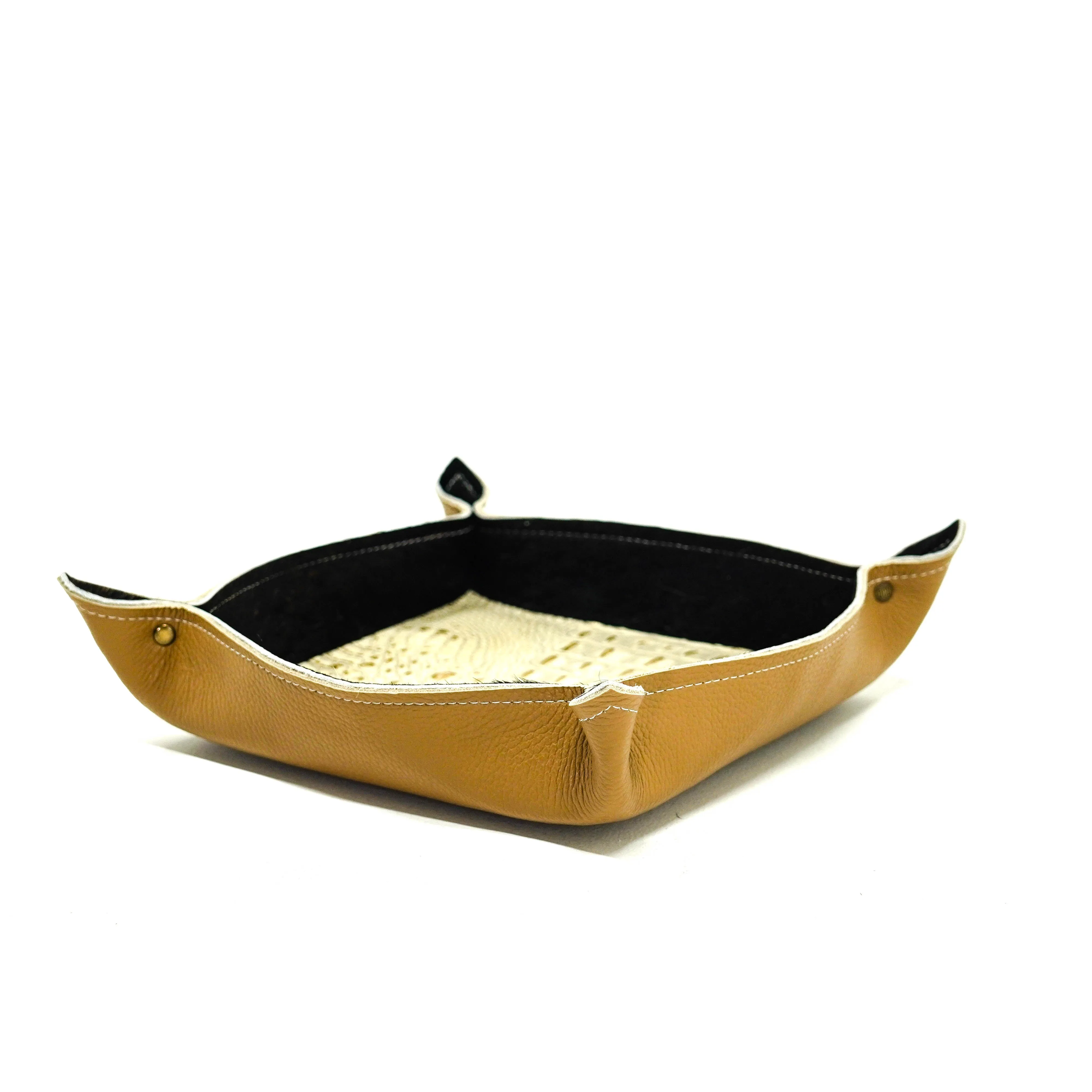 Large Tray - Pebbled Dulce de Leche Leather w/ Ivory Croc