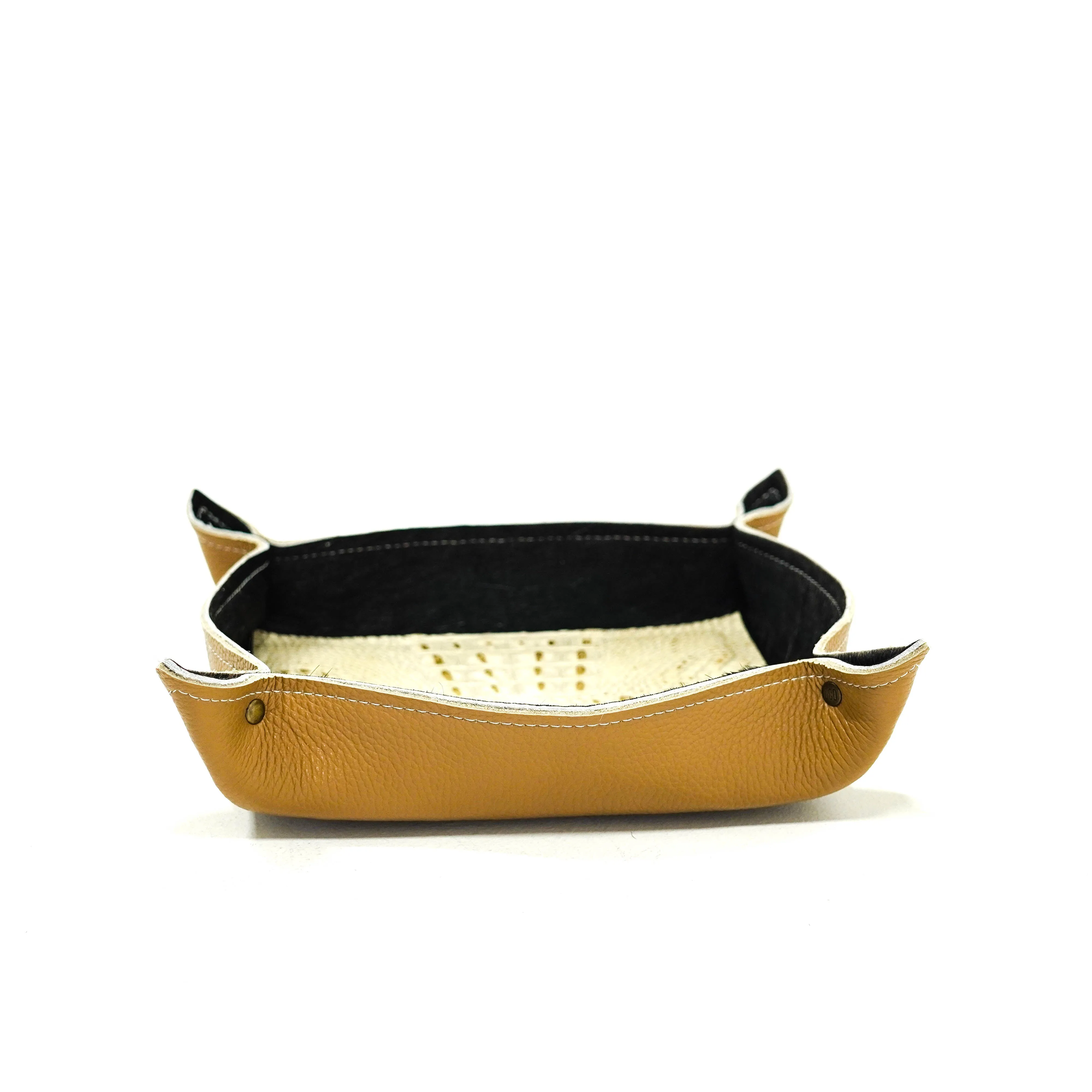 Large Tray - Pebbled Dulce de Leche Leather w/ Ivory Croc