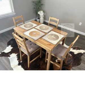 Light Gray & Tan Cowhide Placemats - Longhorn Design - 17"x14"- Single or in set of 2, 4 or 6