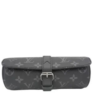 LOUIS VUITTON 3 Watch Case Monogram Eclipse Pouch Black