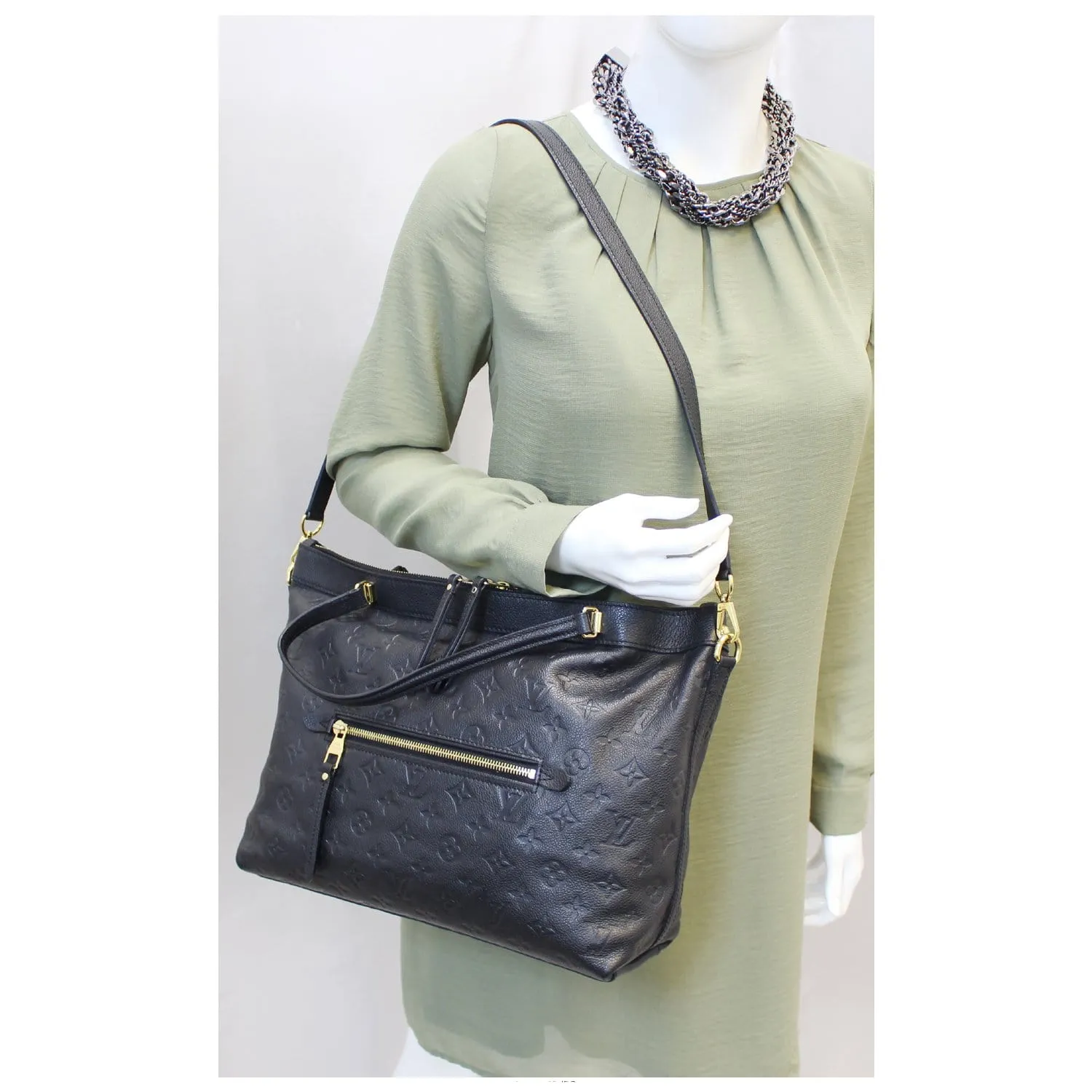 LOUIS VUITTON Bastille MM Empreinte Leather Shoulder Handbag Black
