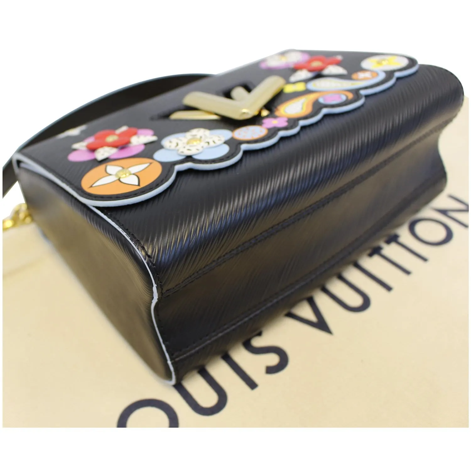 LOUIS VUITTON Flower Twist MM Epi Leather Shoulder Bag Black