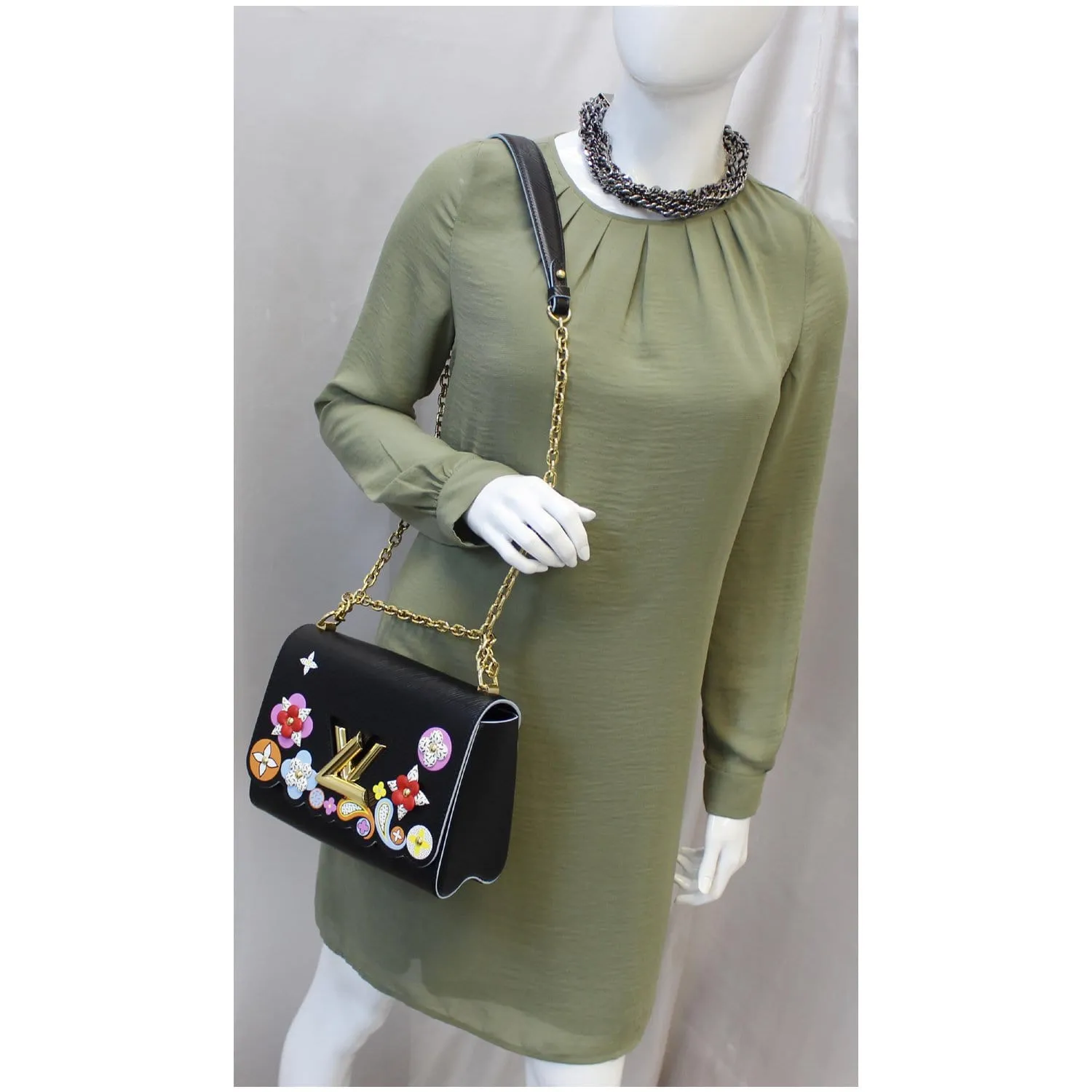 LOUIS VUITTON Flower Twist MM Epi Leather Shoulder Bag Black