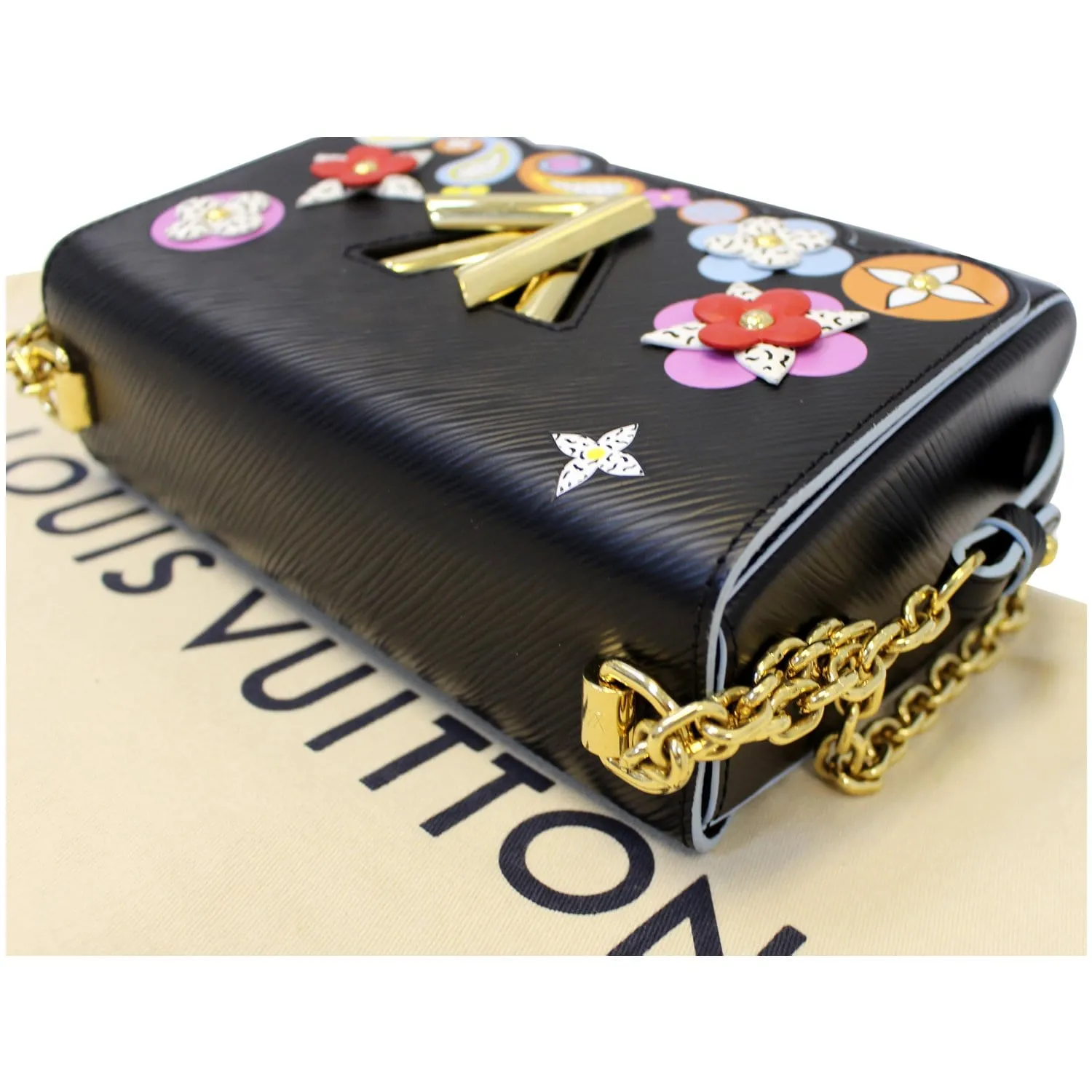 LOUIS VUITTON Flower Twist MM Epi Leather Shoulder Bag Black