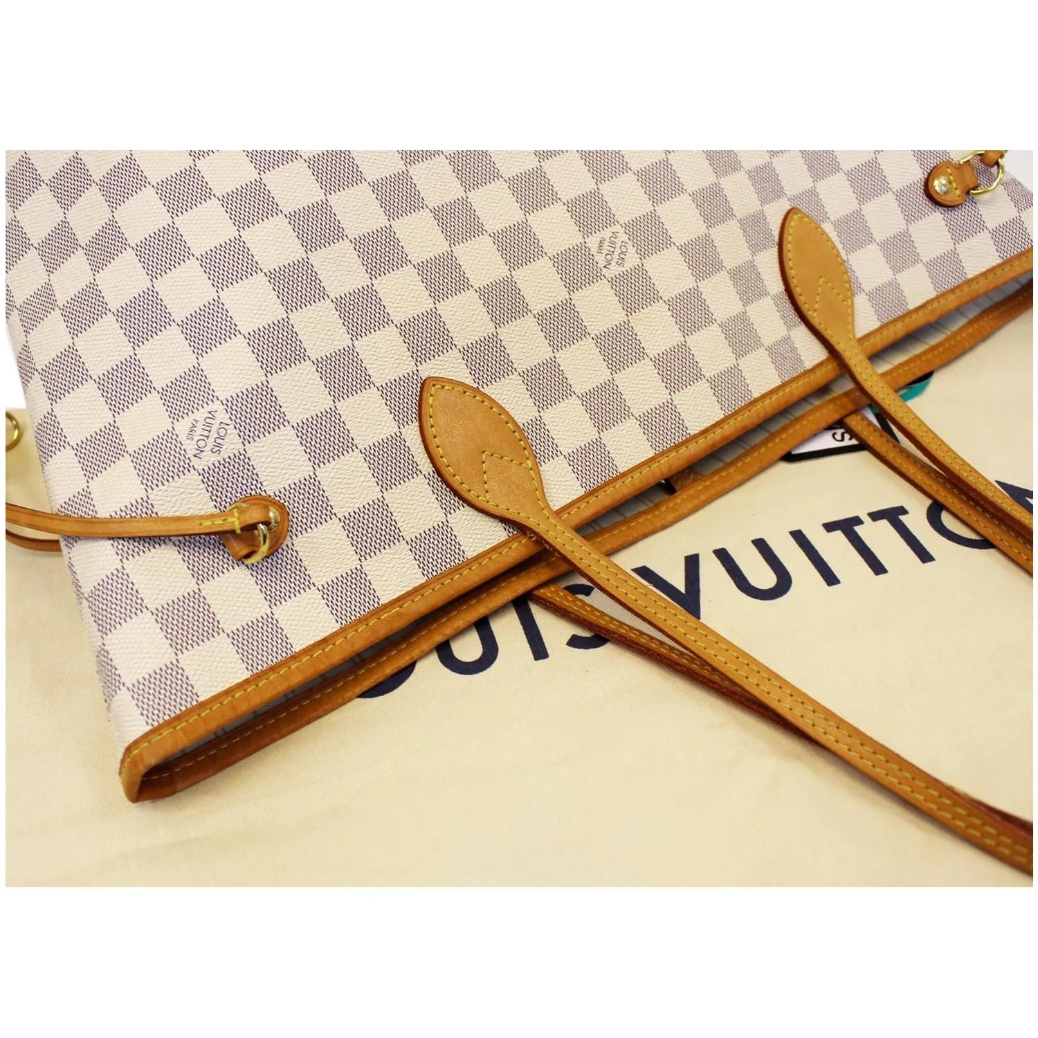 LOUIS VUITTON Neverfull MM Damier Azur Tote Shoulder Bag
