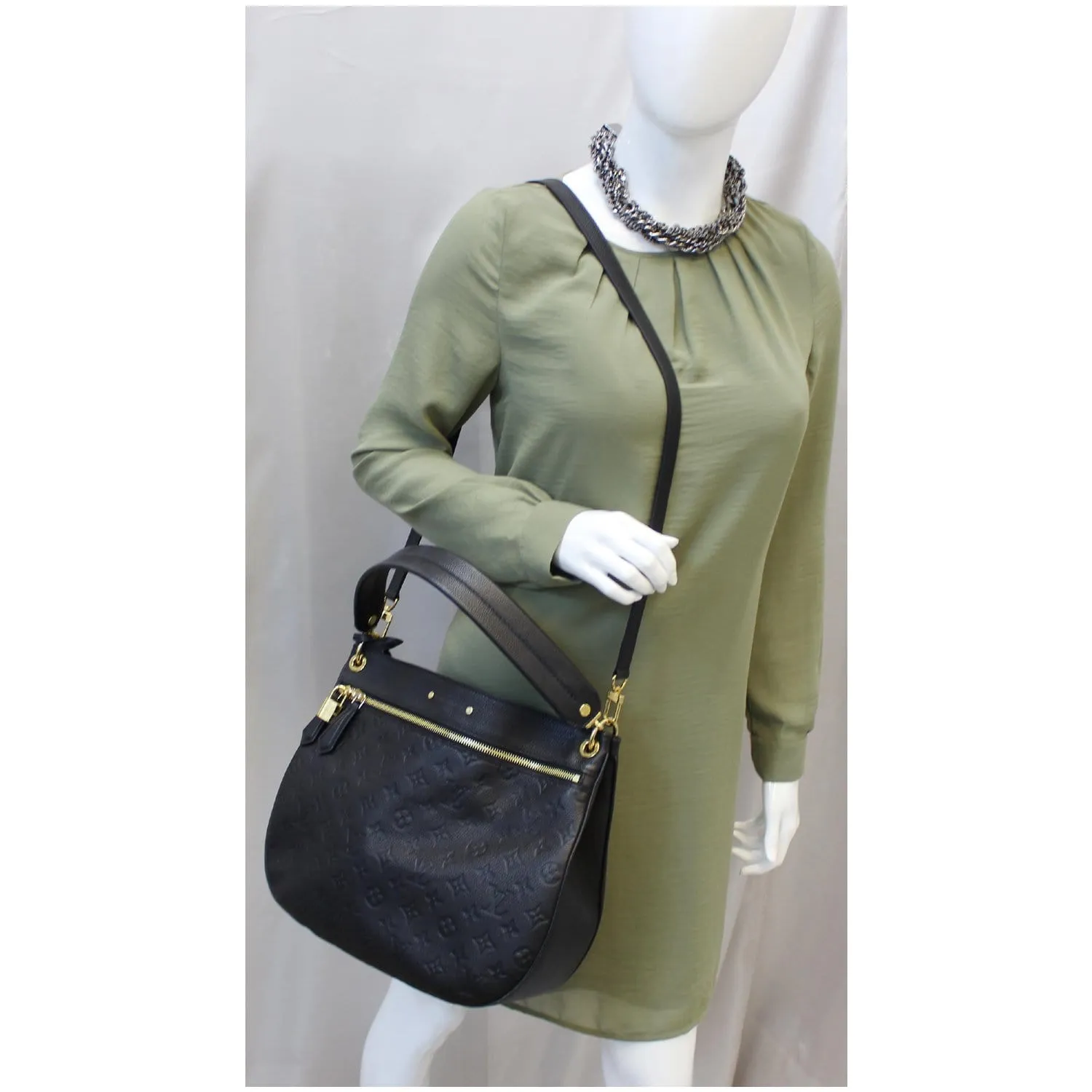 LOUIS VUITTON Spontini Empreinte Leather Shoulder Bag Black