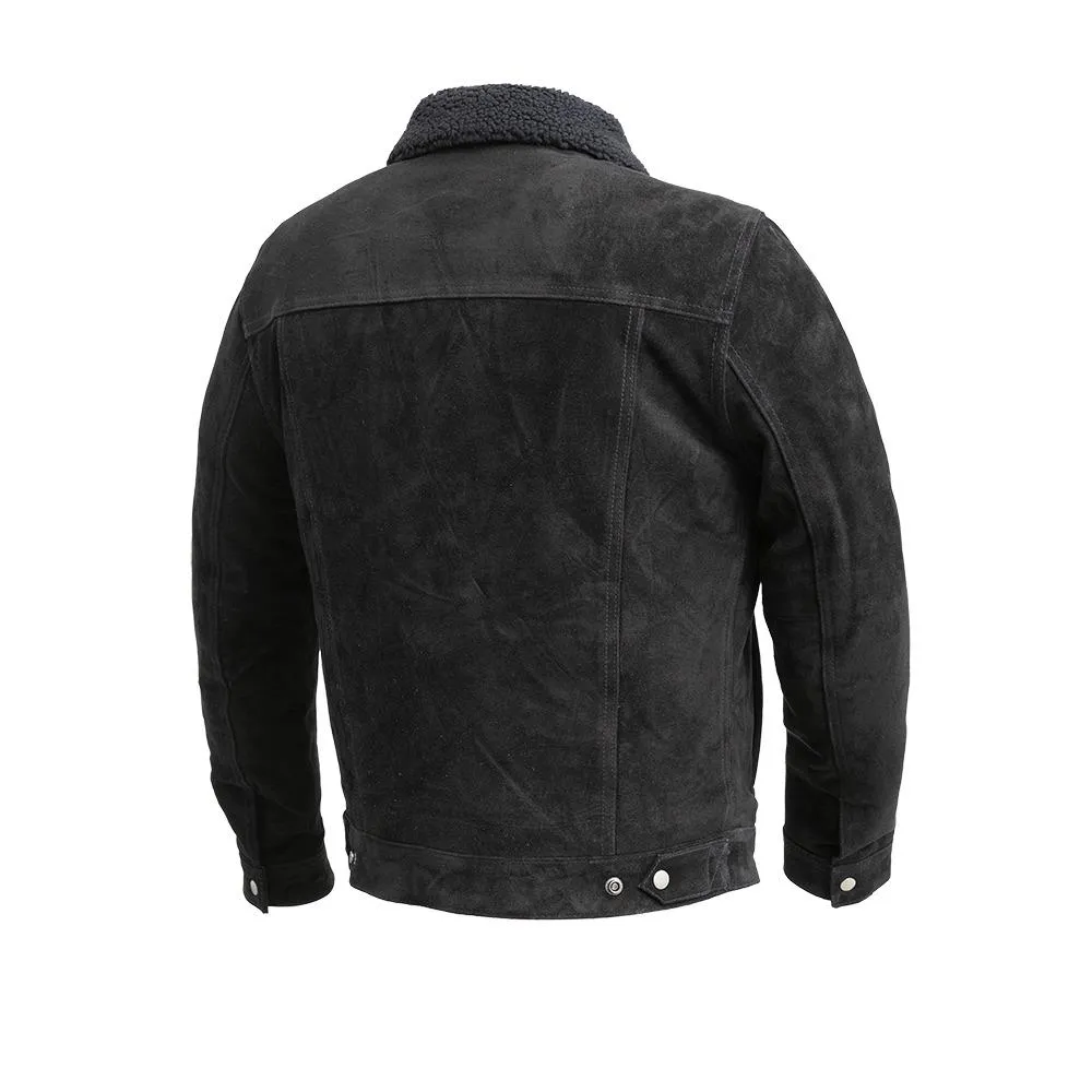 Luke - Men's Shearling Cow Suede Jacket (Black)