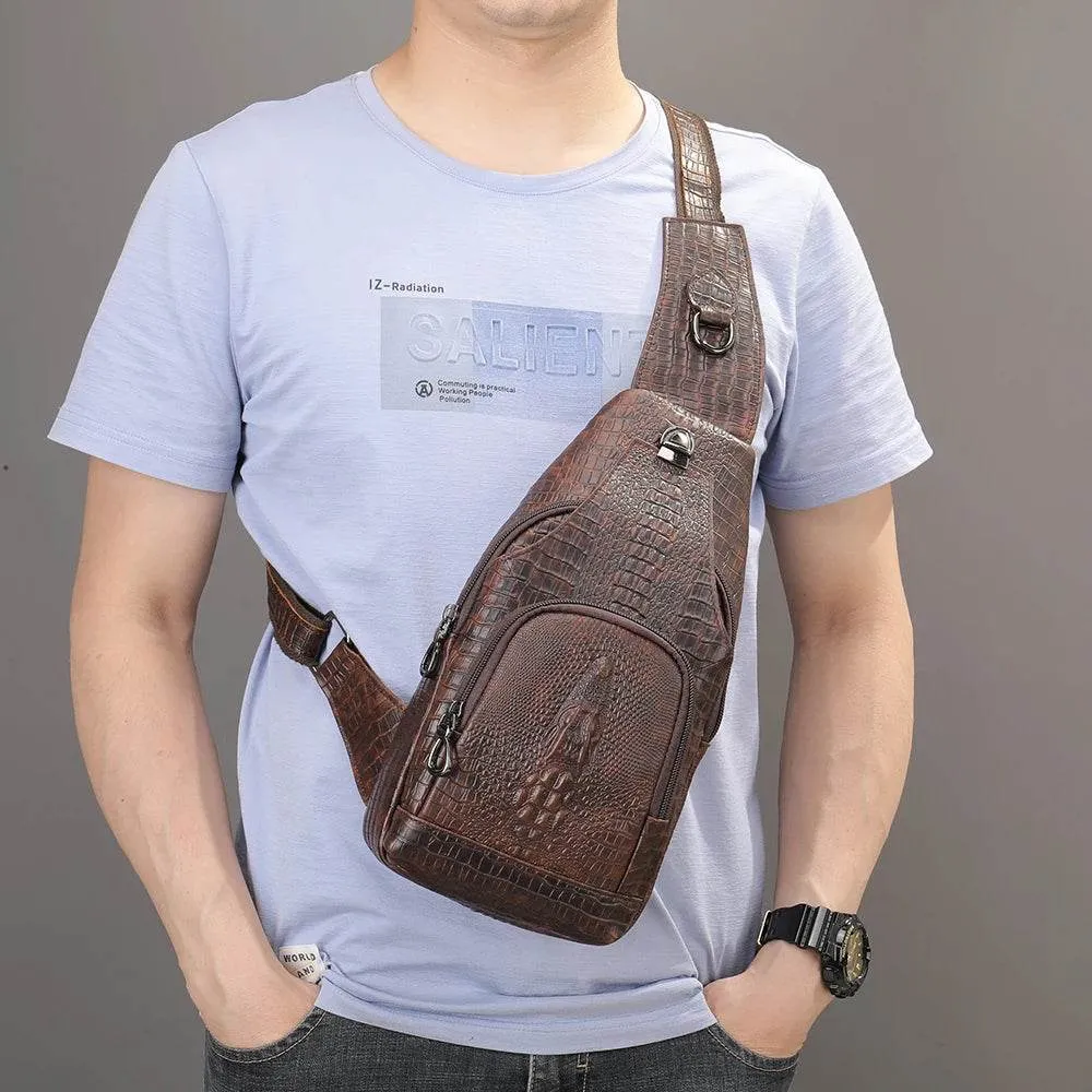 Luxury Men’s Leather Chest Bag Real Cowhide Crossbody Bag
