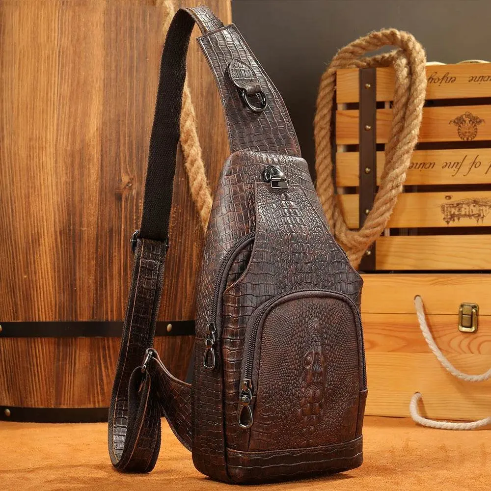 Luxury Men’s Leather Chest Bag Real Cowhide Crossbody Bag