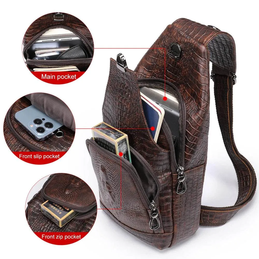 Luxury Men’s Leather Chest Bag Real Cowhide Crossbody Bag