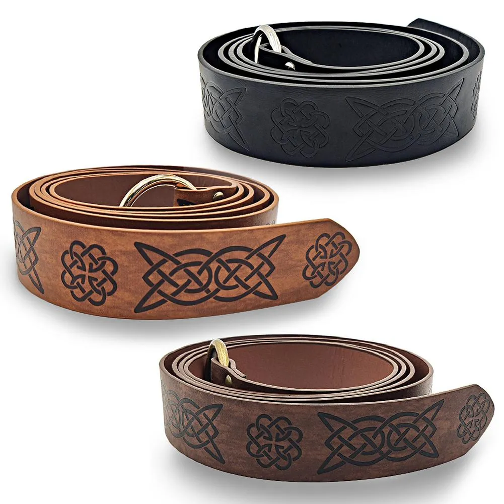 Medieval Embossed Viking Renaissance Knight Buckles Belt Leather Waistband