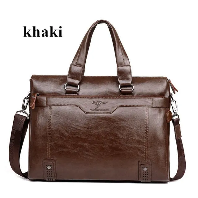 Men Business Leather Briefcase Shoulder Messenger Bag For 14" Laptop Men'S Crossbody Briefcase Bags