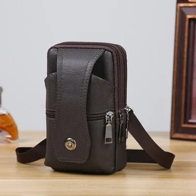 Men Cowhide Leather Waist Bag Large Capacity Belt Bag Brown Shoulder Bags Crossbody Bags Multi-layer Buckle Mobile Phone Bag Bum Pouch