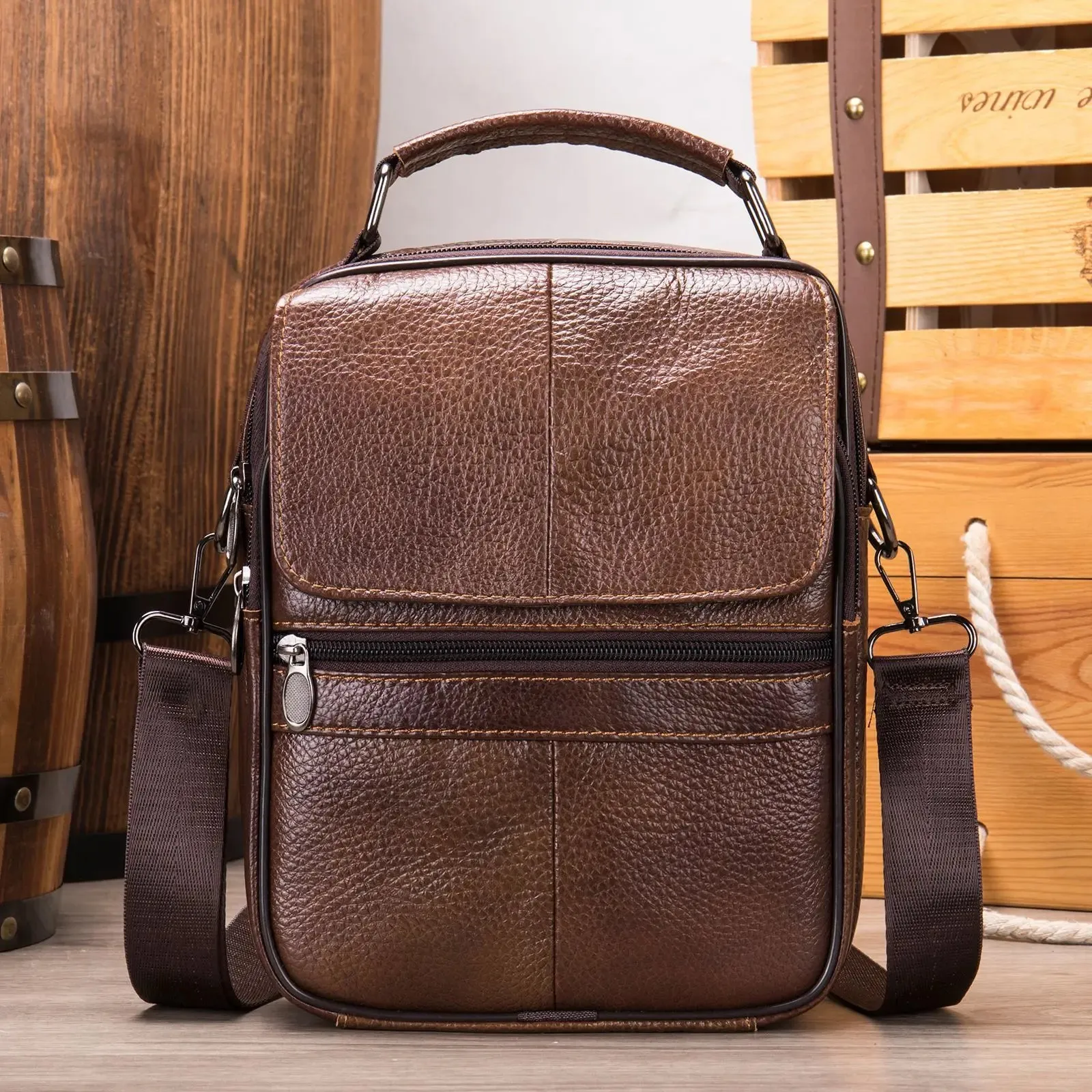 Men's 7.9" iPad Shoulder Bag Soft Cowhide Crossbody Messenger