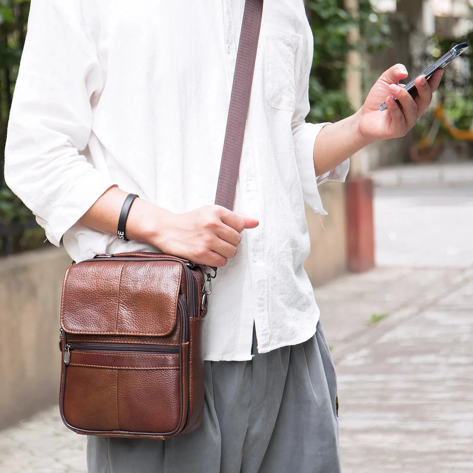 Men's 7.9" iPad Shoulder Bag Soft Cowhide Crossbody Messenger