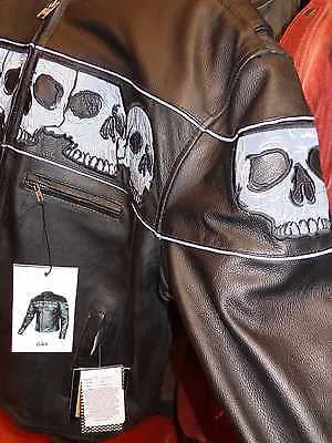 Men's Biker riding reflective skull leather jacket with 2 Gun pockets