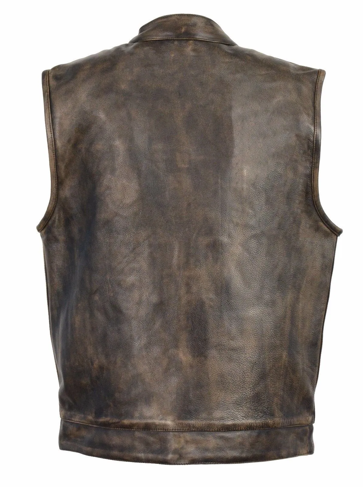Mens Biker Riding Son of anarcy patch holder distressed Brn Leather Vest 2 Gun pockets
